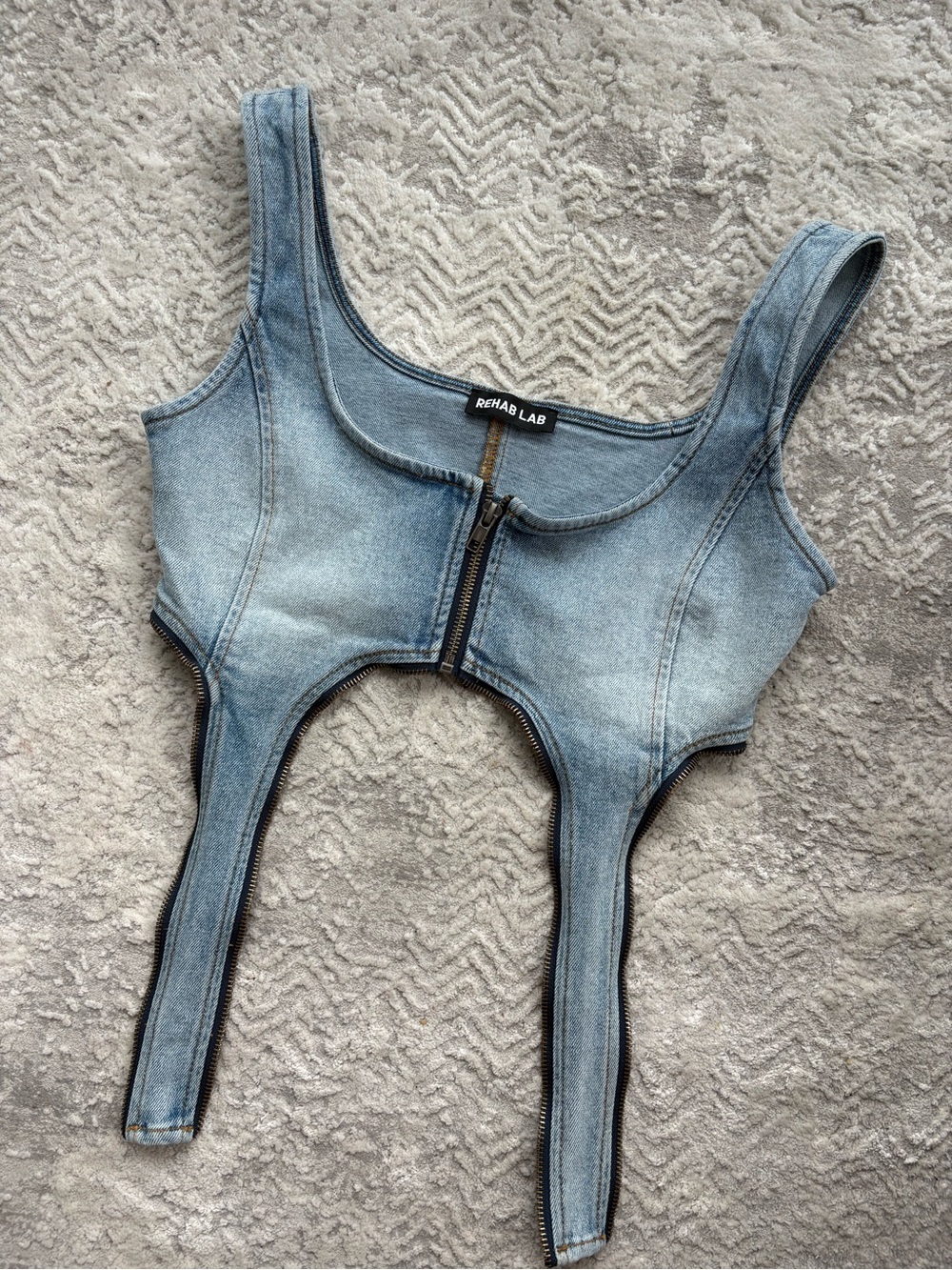 Rehab Light Blue Denim Corset Top with Zipper